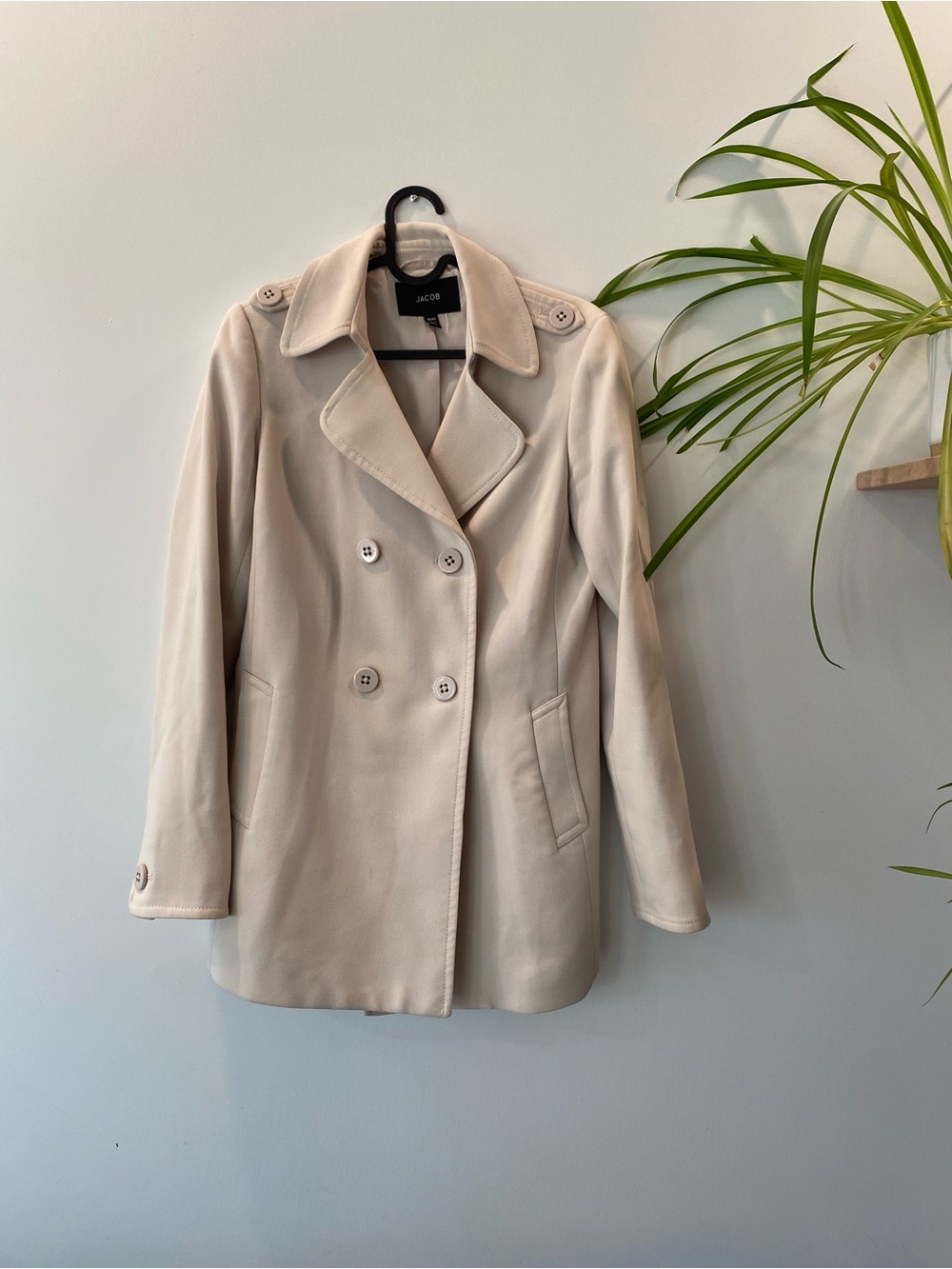 Jacob Double-Breasted Cream Peacoat with Notch Lapels